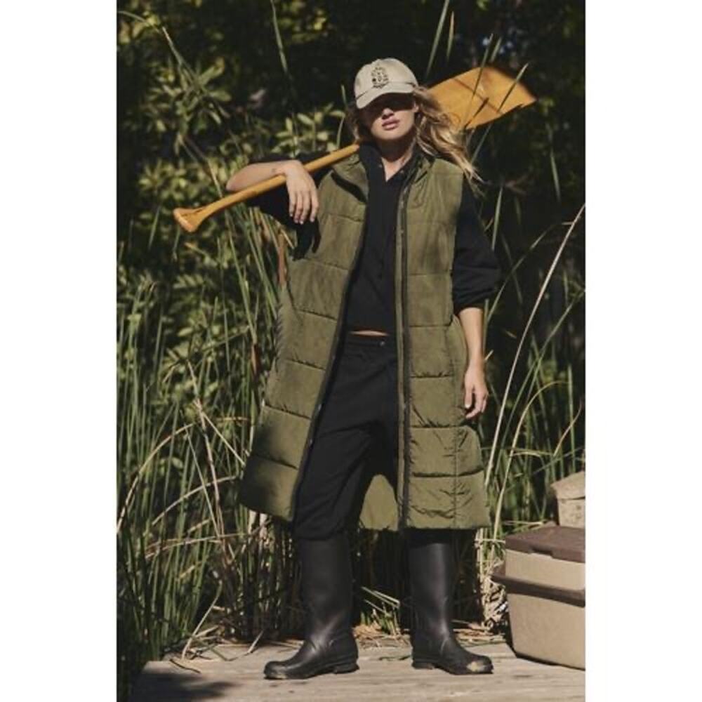 Free People FP Movement Long Puffer Vest Sea Grass Green Primaloft M NWT $198
